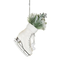 Sparkly White Plastic Ice Skates Ornament with Snowy Branches