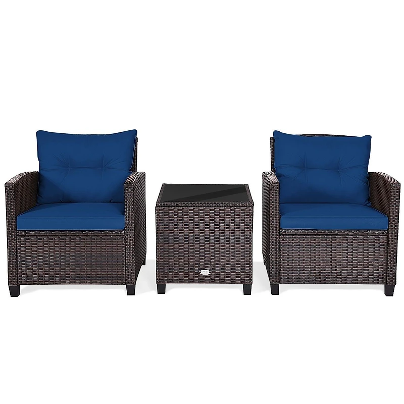 3-Piece Cushioned Rattan Patio Conversation Set, Coffee Table