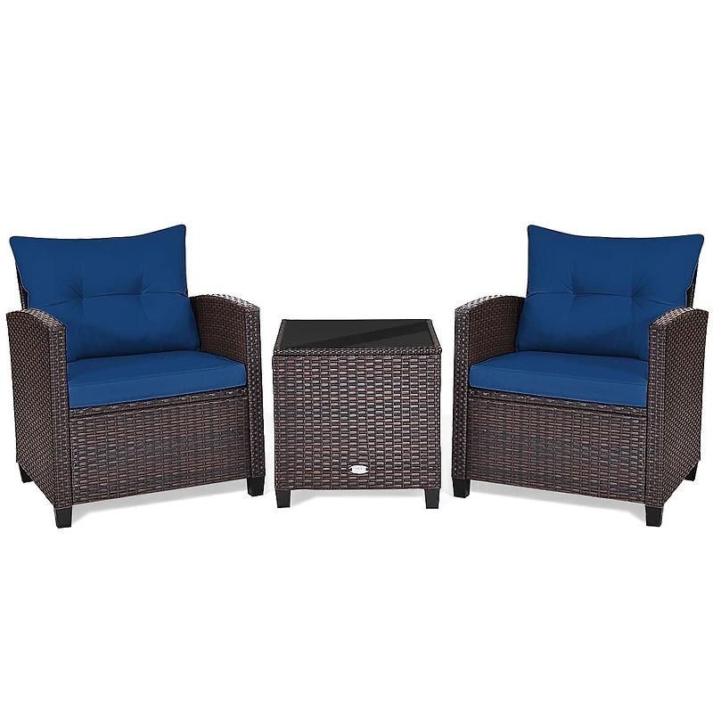Set of 3 Rattan Patio Conversation Set