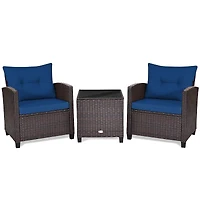 Set of 3 Rattan Patio Conversation Set