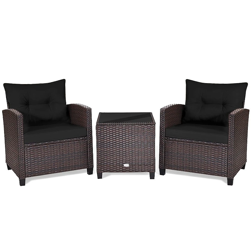 3-Piece Cushioned Rattan Patio Conversation Set, Coffee Table