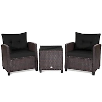 3-Piece Cushioned Rattan Patio Conversation Set, Coffee Table