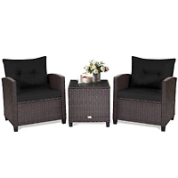 3-Piece Cushioned Rattan Patio Conversation Set, Coffee Table