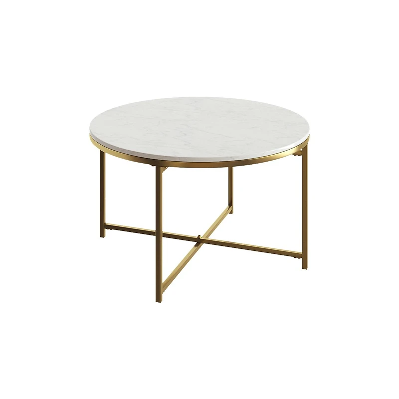 Velmari Table basse ronde blanche avec plateau en marbre
