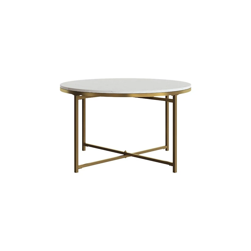 Velmari Table basse ronde blanche avec plateau en marbre