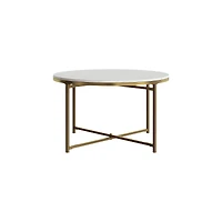 Velmari Table basse ronde blanche avec plateau en marbre