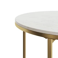 Velmari Table basse ronde blanche avec plateau en marbre