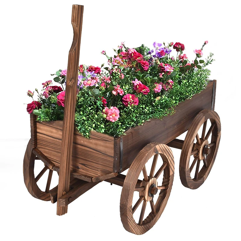 Wood Wagon Planter Pot Stand, Wheels