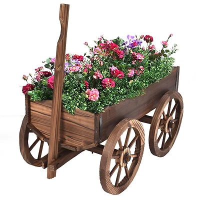 Wood Wagon Planter Pot Stand, Wheels