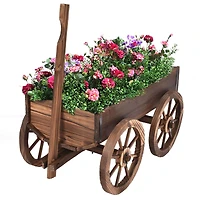 Wood Wagon Planter Pot Stand, Wheels