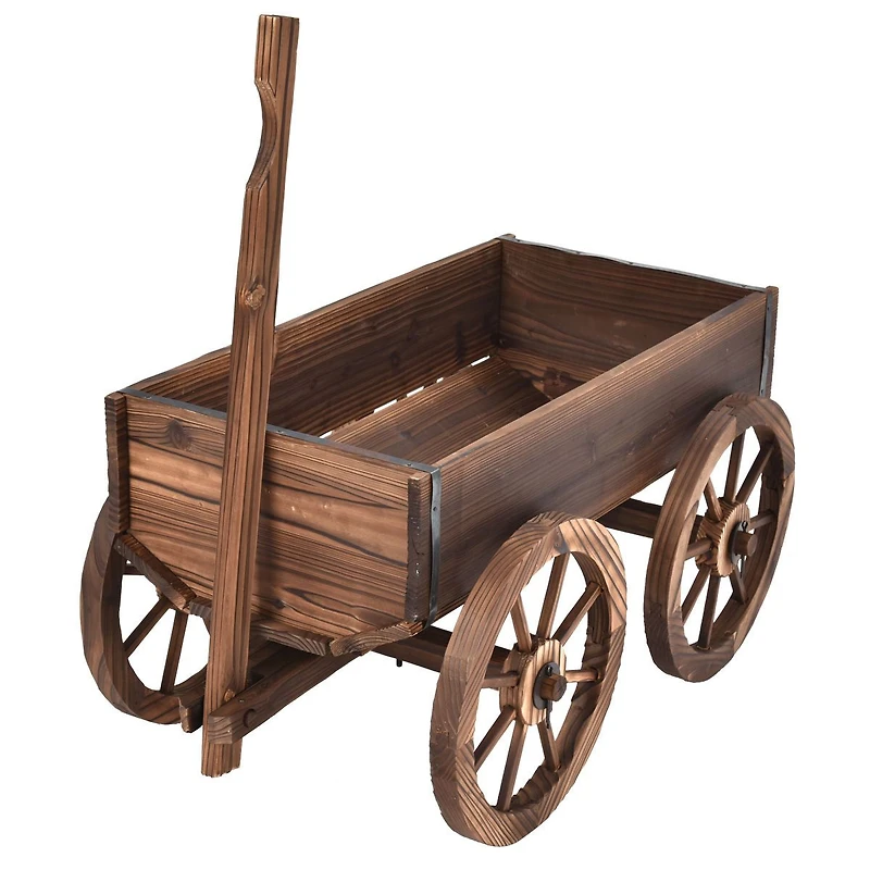 Wood Wagon Planter Pot Stand, Wheels
