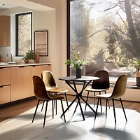 Modern 5-Piece Round Espresso Dining Set with Brown Suede Chairs