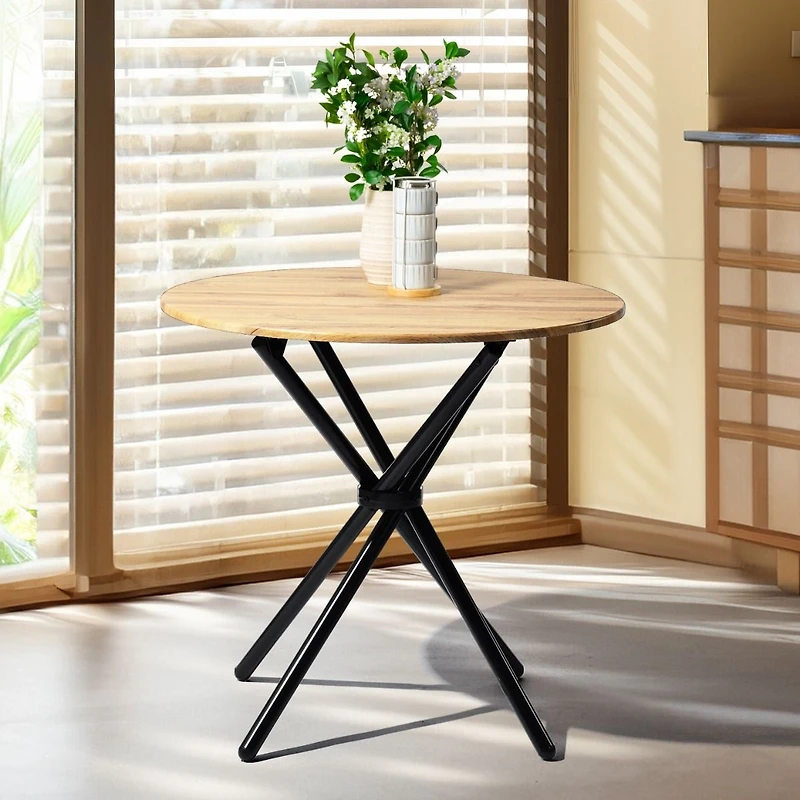 Modern 5-Piece Round Oak Dining Set with Grey Chairs