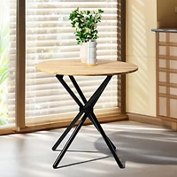 Modern 5-Piece Round Oak Dining Set with Grey Chairs