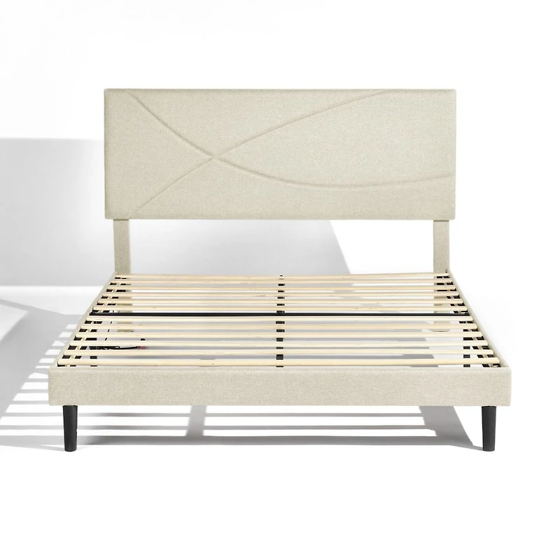 Cadre de lit grand rembourré Foothill beige avec ports USB et lumières LED