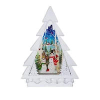 Musical White Plastic Christmas Tree Warm White LED Snow Globe Snowman's Forest