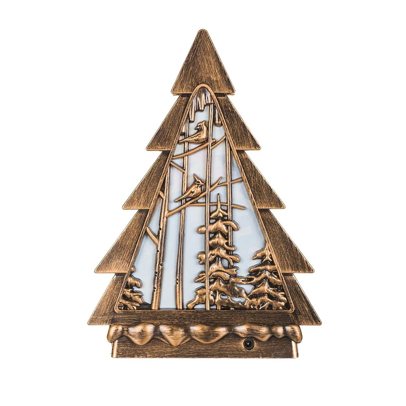 Musical Bronze Plastic Christmas Tree Warm White LED Snow Globe Nativity Scene