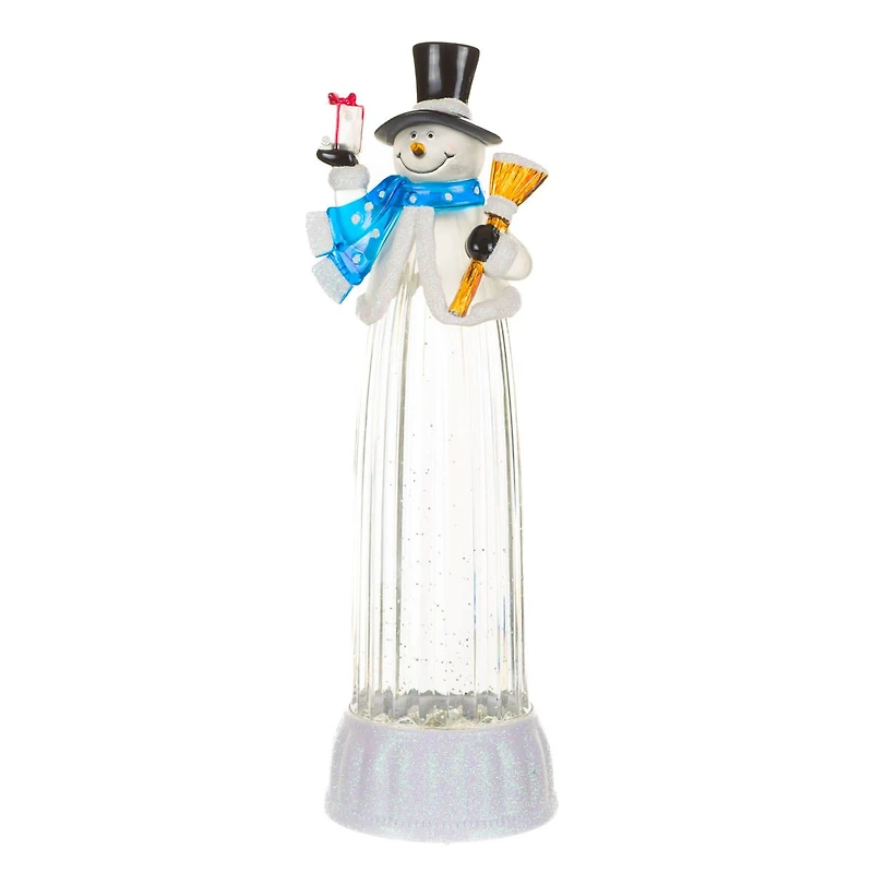 Musical Clear Plastic Snowman Warm White LED Snow Globe Top Hat and Swirling Glitter