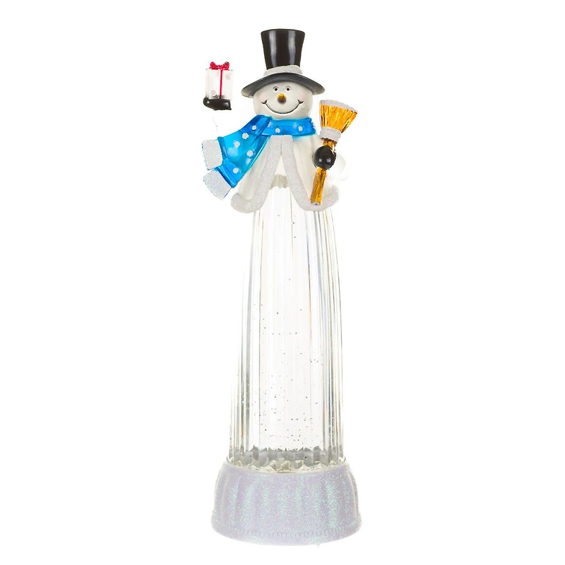 Musical Clear Plastic Snowman Warm White LED Snow Globe Top Hat and Swirling Glitter