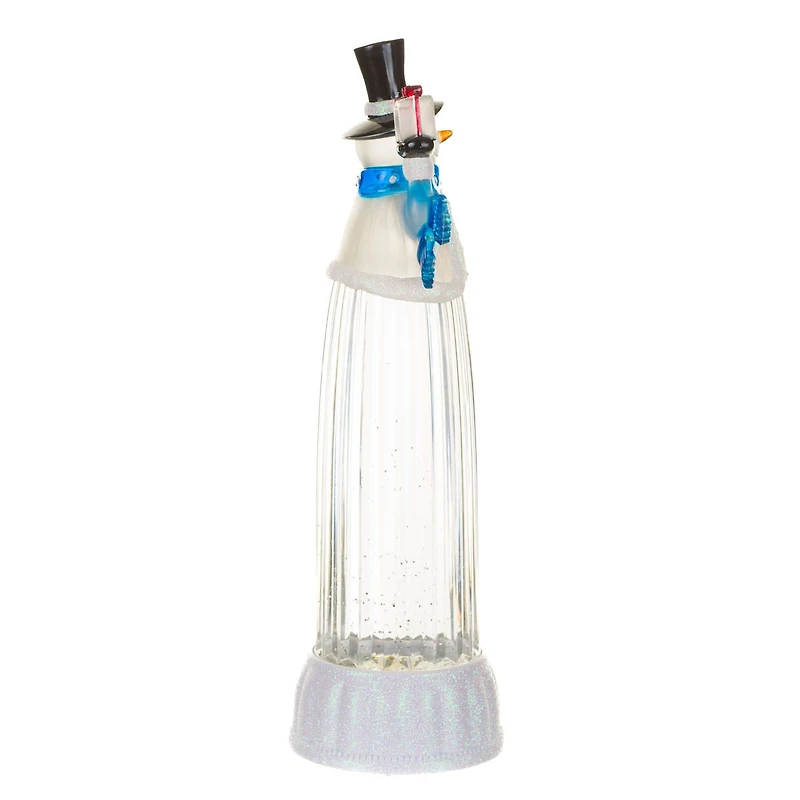 Musical Clear Plastic Snowman Warm White LED Snow Globe Top Hat and Swirling Glitter