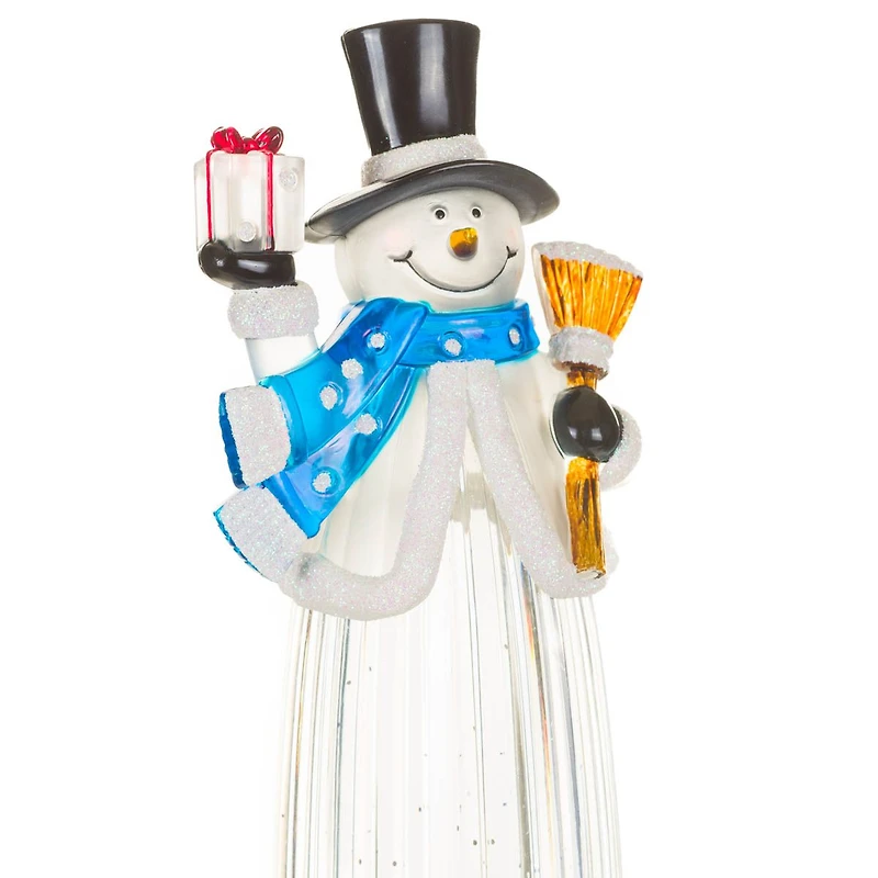 Musical Clear Plastic Snowman Warm White LED Snow Globe Top Hat and Swirling Glitter