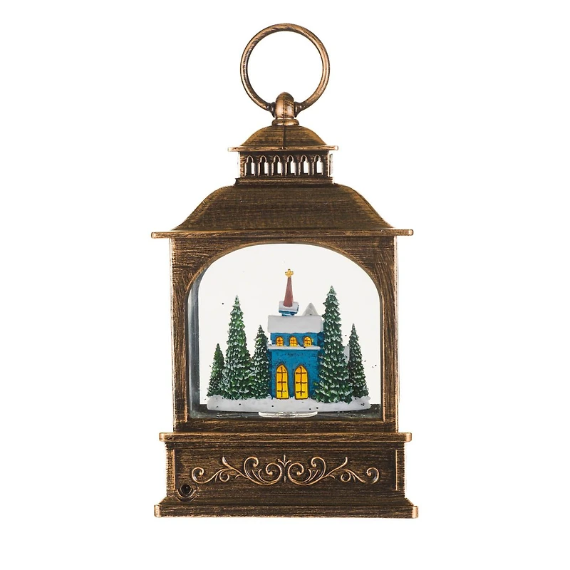 Musical Bronze Plastic Lantern Warm White LED Snow Globe Winter Joyride