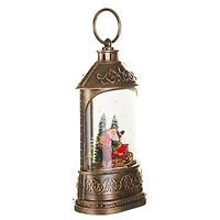 Musical Bronze Plastic Lantern Warm White LED Snow Globe Waving Santa In Sleigh