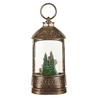 Musical Bronze Plastic Lantern Warm White LED Snow Globe Waving Santa In Sleigh
