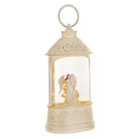 Musical White Plastic Lantern LED Snow Globe Peaceful Angel and Swirling Glitter