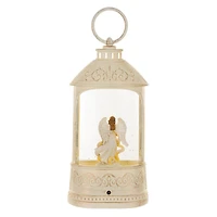 Musical White Plastic Lantern LED Snow Globe Peaceful Angel and Swirling Glitter