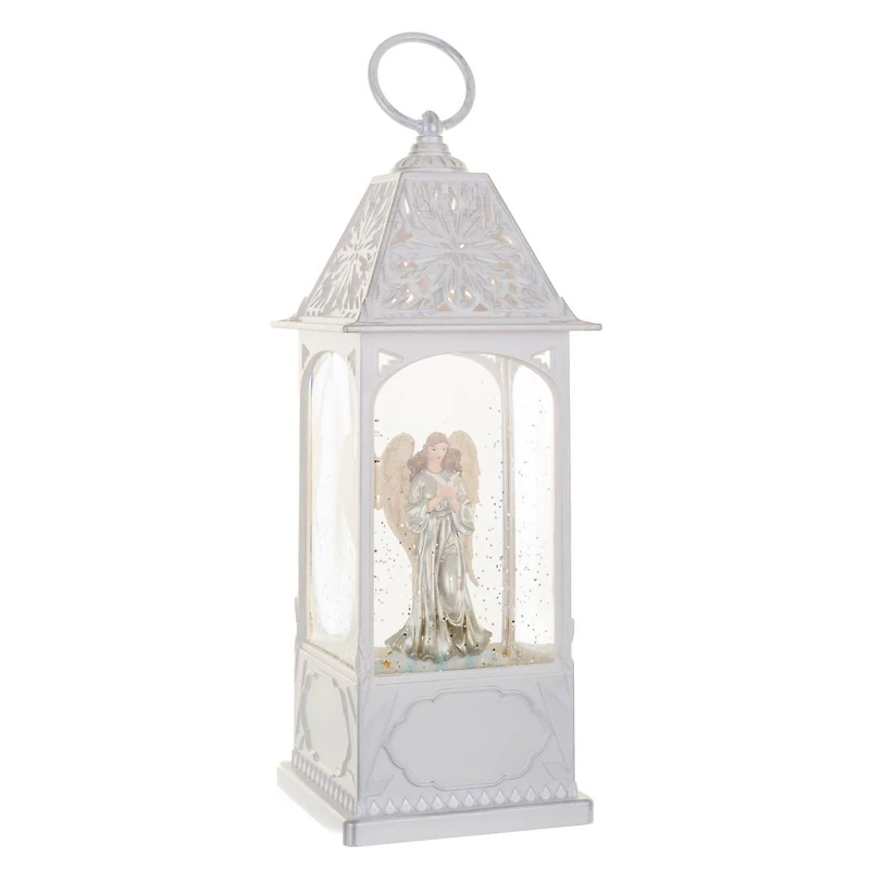 Lanterne musicale en plastique blanc avec Boule à neige DEL ange