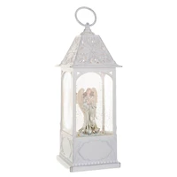 Lanterne musicale en plastique blanc avec Boule à neige DEL ange