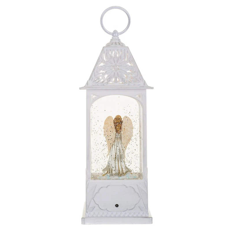 Musical White Plastic Lantern Warm White LED Snow Globe Angel