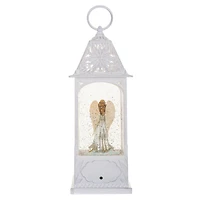 Musical White Plastic Lantern Warm White LED Snow Globe Angel