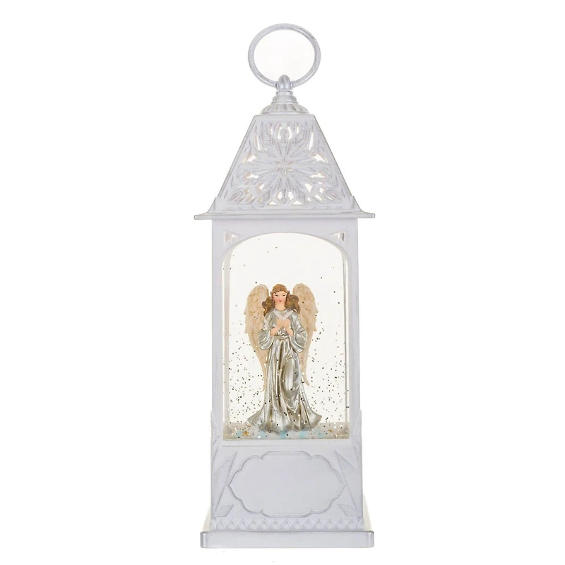 Musical White Plastic Lantern Warm White LED Snow Globe Angel