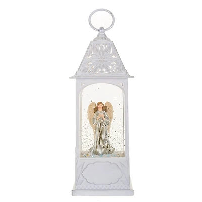 Musical White Plastic Lantern Warm White LED Snow Globe Angel