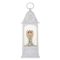 Musical White Plastic Lantern Warm White LED Snow Globe Angel