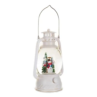 Musical White Plastic Lantern Warm White LED Snow Globe Snowman's Forest