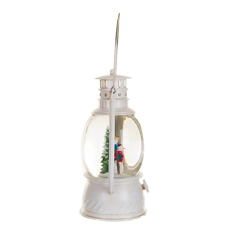Musical White Plastic Lantern Warm White LED Snow Globe Snowman's Forest