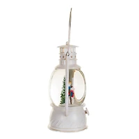 Musical White Plastic Lantern Warm White LED Snow Globe Snowman's Forest