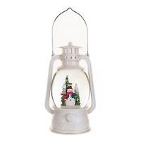 Musical White Plastic Lantern Warm White LED Snow Globe Snowman's Forest