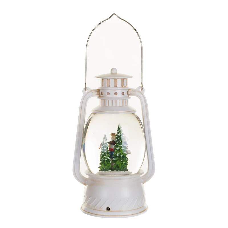 Musical White Plastic Lantern Warm White LED Snow Globe Snowman's Forest