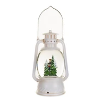 Musical White Plastic Lantern Warm White LED Snow Globe Snowman's Forest