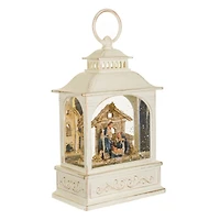 Musical White Plastic Lantern Warm White LED Snow Globe Nativity Scene