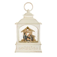 Musical White Plastic Lantern Warm White LED Snow Globe Nativity Scene