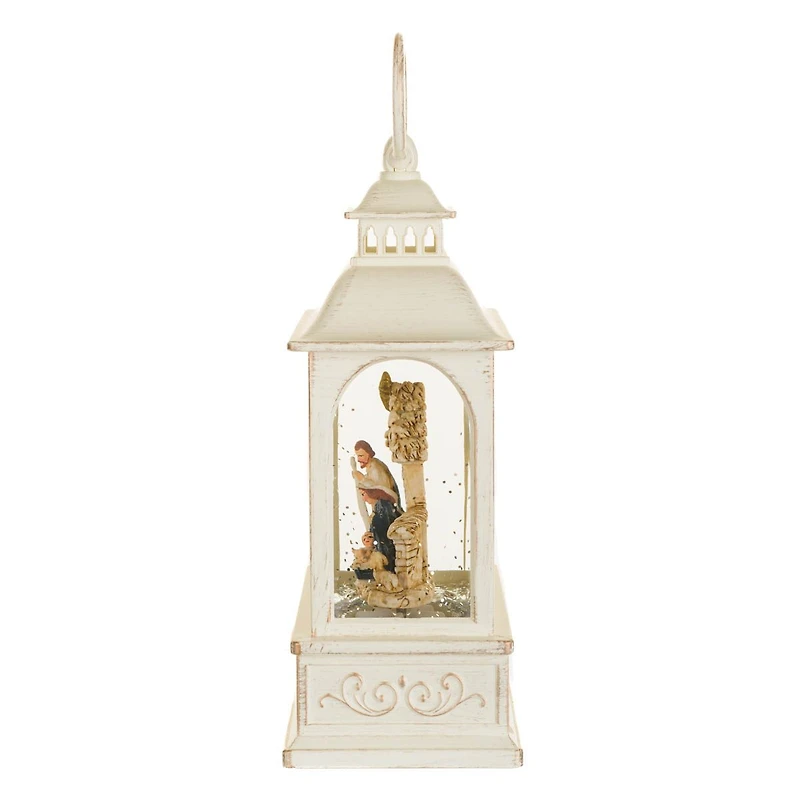 Musical White Plastic Lantern Warm White LED Snow Globe Nativity Scene