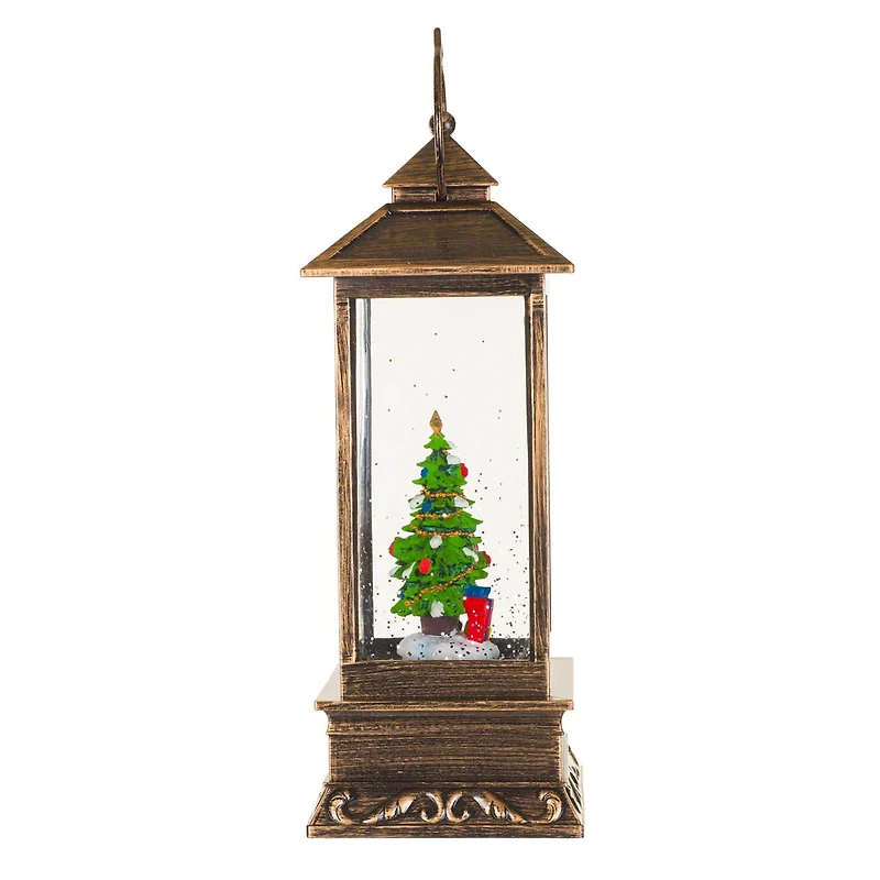 Musical Bronze Plastic Lantern Warm White LED Snow Globe Decorating Child