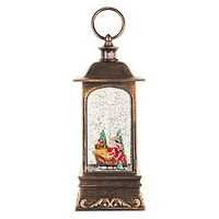 Musical Bronze Plastic Lantern Warm White LED Snow Globe Santa In Sleigh
