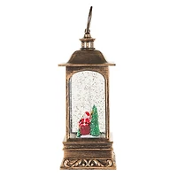 Musical Bronze Plastic Lantern Warm White LED Snow Globe Santa In Sleigh