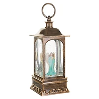 Musical Bronze Plastic Lantern Warm White LED Snow Globe Angel and Swirling Glitter